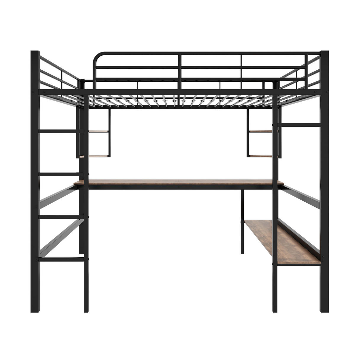 HOCHBETT 140/200 cm aus Metall mit Schreibtisch und Regalen in Schwarz - Schwarz, Metall (140/200cm) - Flora Grace