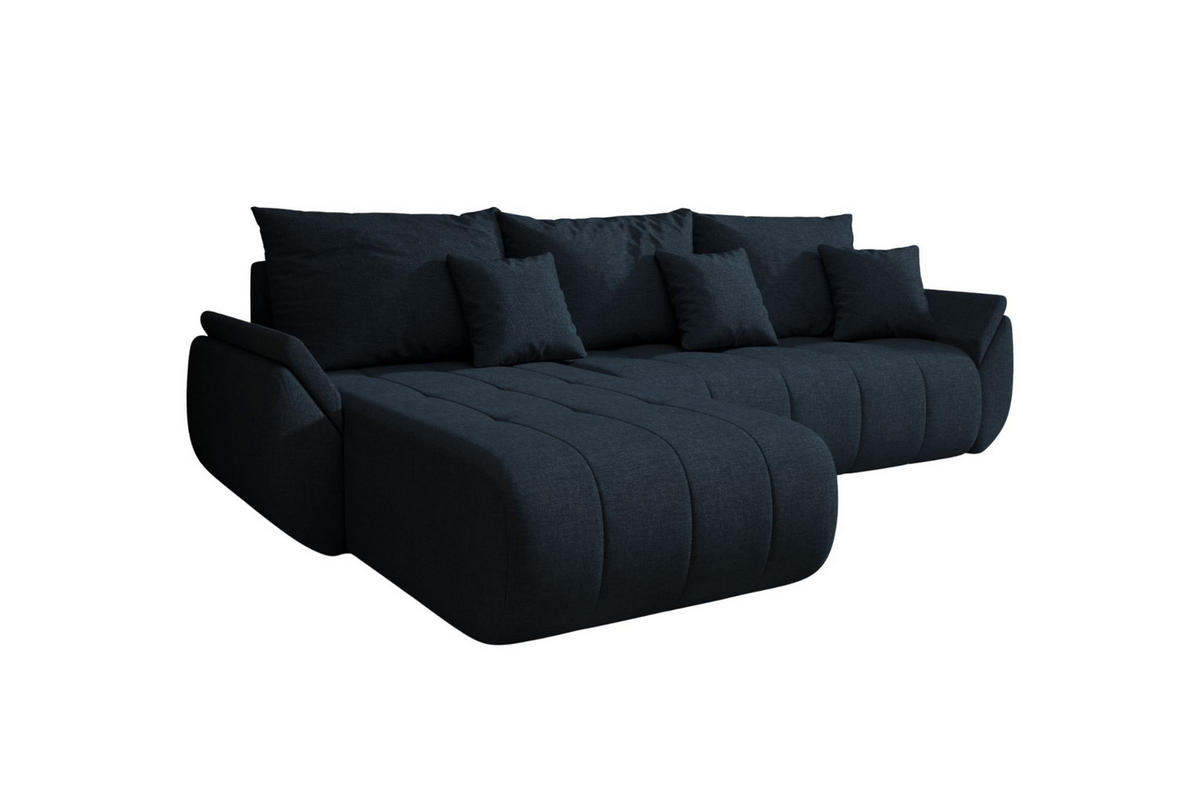 ECKSOFA Mit Schlaffunktion Und Bettkasten TOKYO, Stoff WIND, Dunkelblau, Links - Dunkelblau, Holz (280/190cm) - Kaiser Möbel
