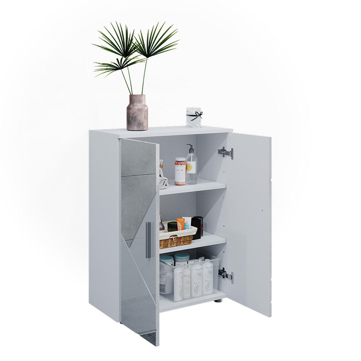 STŘEDNÍ SKŘÍŇKA Irma Bílý vysoký lesk s vložkami - vysoce lesklá bílá, kompozitní dřevo (60/81/30cm) - Vicco