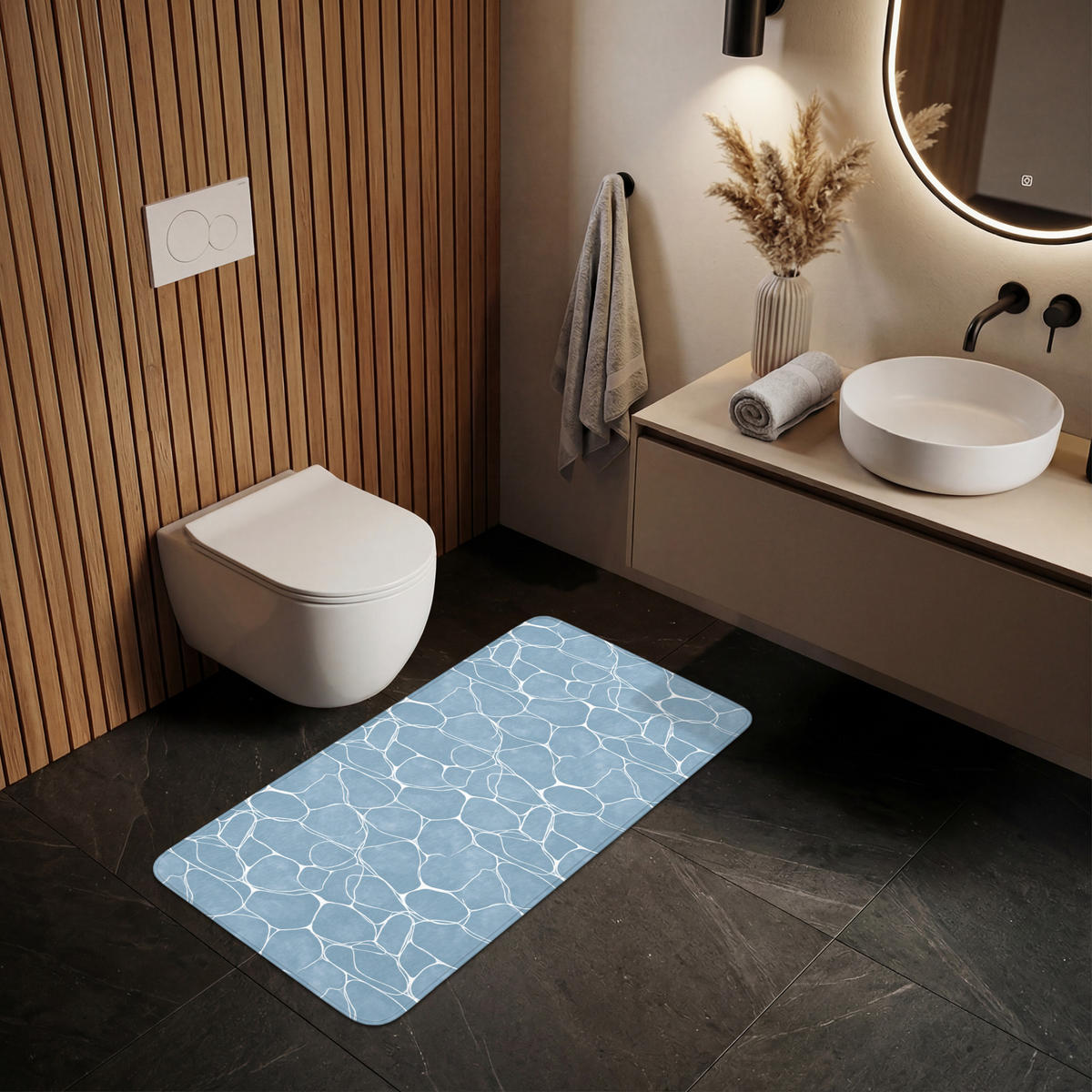 WC PŘEDLOŽKA Organic - vzor - modrá 120x60 cm - světle modrá, textil/plast (120/1cm) - OnlyWow