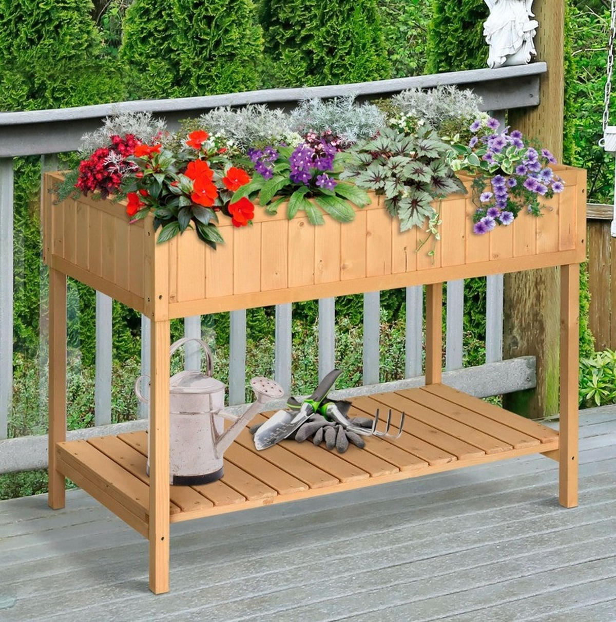 BLUMENKASTEN aus Tannenholz 110x46x76cm in Natur mit 8 Fächern & Abfluss - Naturfarben, Holz (46/76/110cm) - Modfu