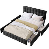 TAPECIRANI krevet 140/200 cm crni od lana s 4 ladice i podesivim uzglavljem - crna, tekstil (140/200cm) - OKWISH
