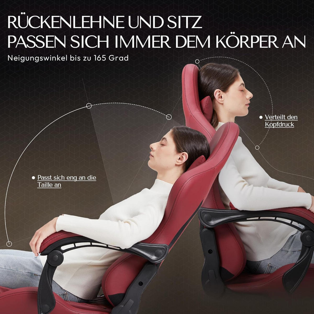 GAMING-STUHL Ergonomisch Verstellbarer 90°-170° Für Homeoffice/Gaming - Rot, Leder (60/115/60cm)