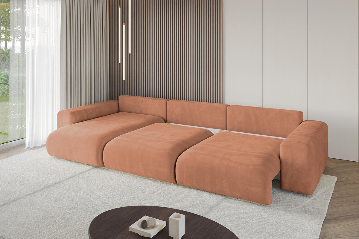 ECKSOFA Ottomane links ESKAR-L 364x176x84 Koralle Velours - Koralle/Schwarz, Holzwerkstoff/Kunststoff (364/176cm) - ALTDECOR