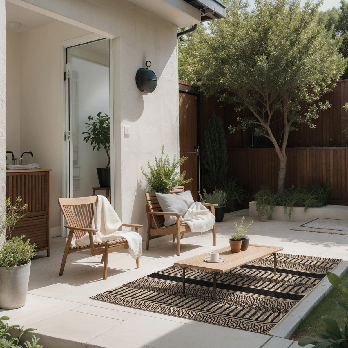 TEPPICH Indoor Outdoor Ethno-Stil schwarz - Schwarz, Textil (120/170cm) - AFK Living