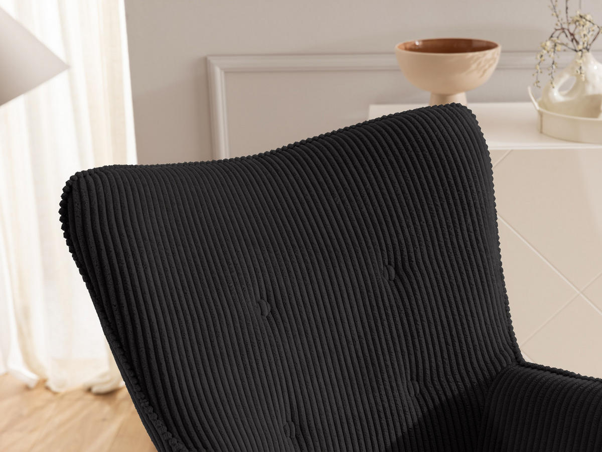 LOUNGESESSEL mit Fußhocker Lenari Schwarz Cordstoff mit Füßen in Natur - Schwarz/Naturfarben, Holz/Textil (71/96/86cm) - S-Style Möbel
