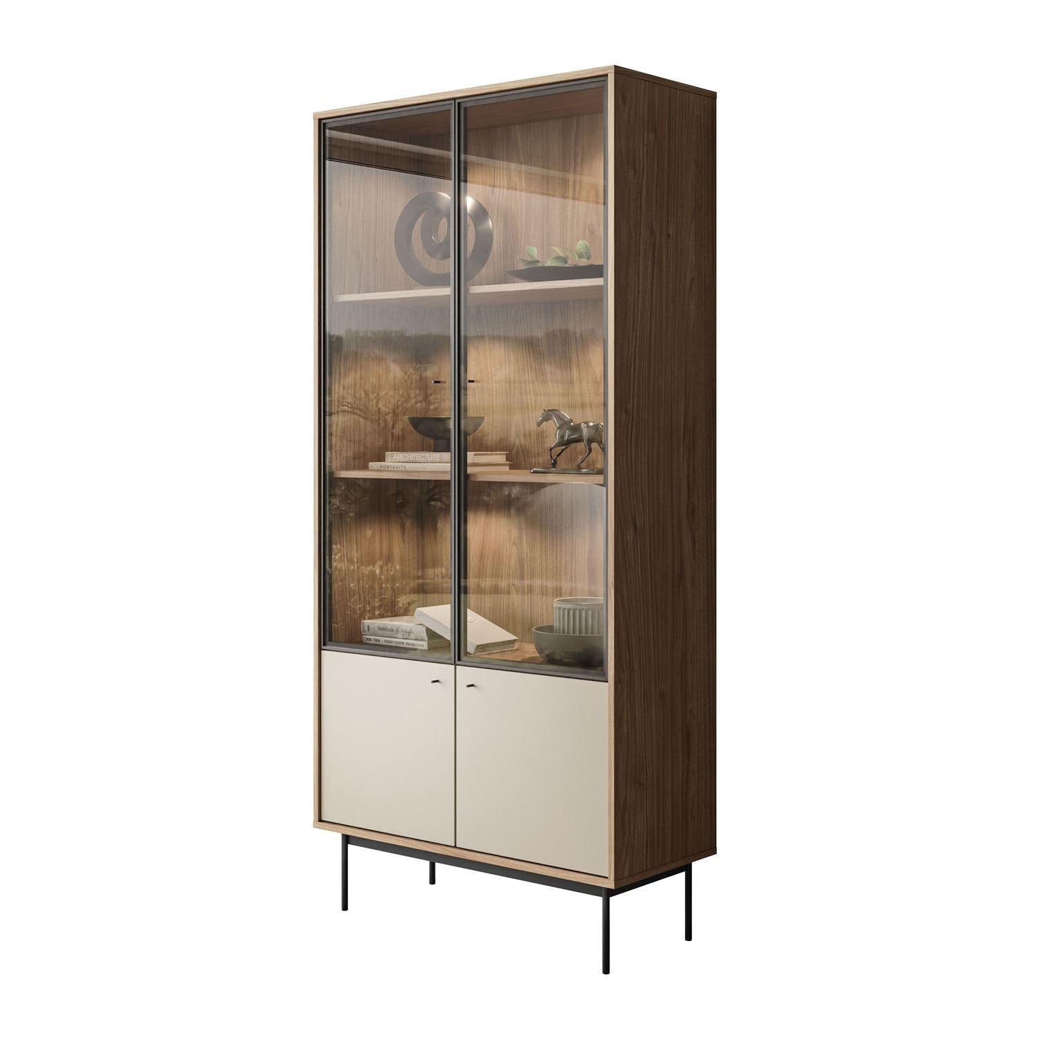 VITRINE ISA, zweitürig mit LED-Beleuchtung - Eichefarben, Holzwerkstoff (90/193/40cm) - Lookway