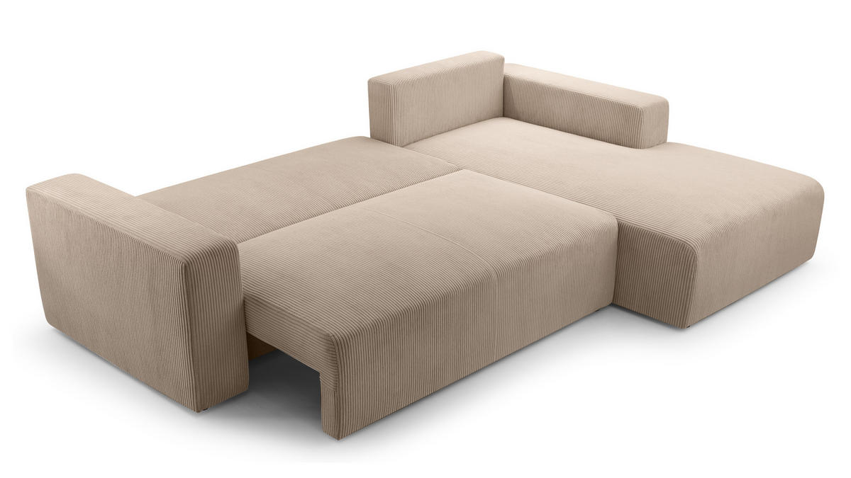 ECKSOFA L Form Catea Beige 279/145/84 cm Rechts mit Schlaffunktion - Beige/Schwarz, Kunststoff/Textil (279/145cm) - AX Living