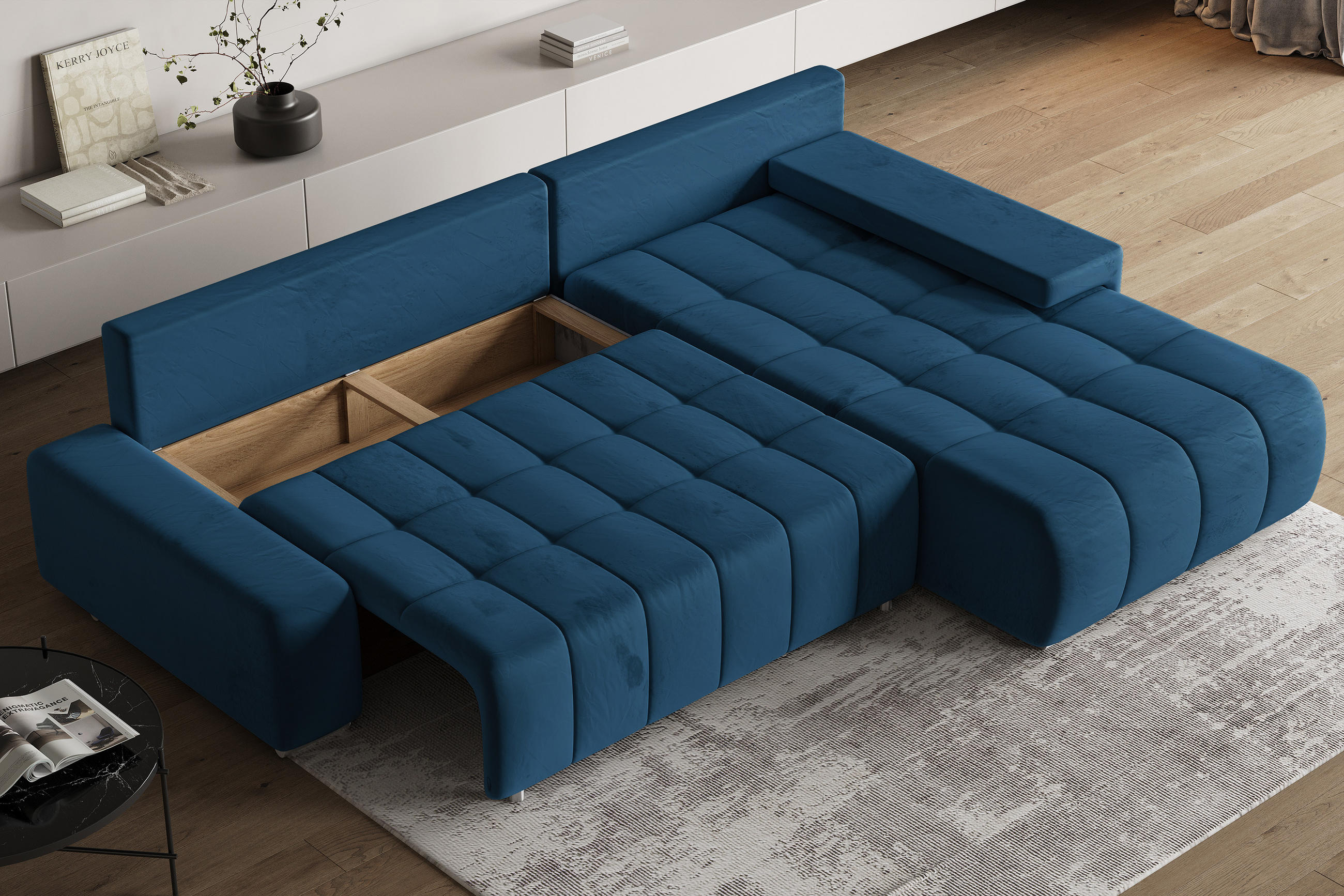 Thumbnail - Masseno Ecksofa, Blau, Holz, 2-Sitzer, L-Form,L-Form, 265x185 cm, Wohnzimmer, Sofas & Couches, Wohnlandschaften, Ecksofa...