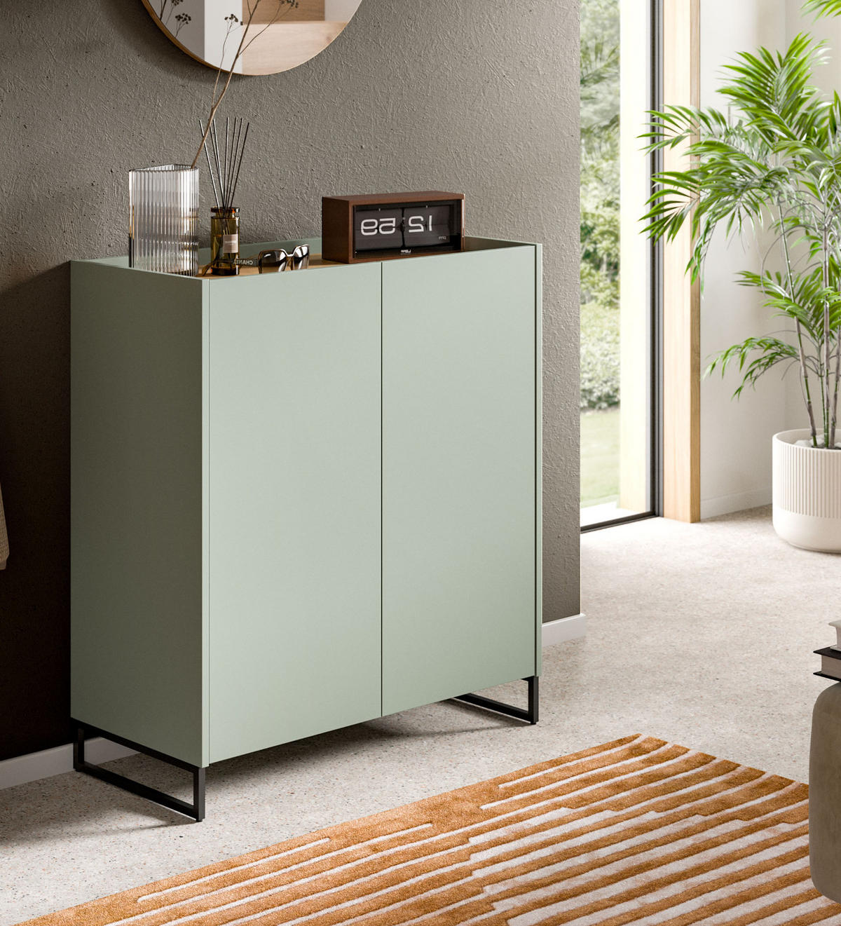 SCHUHSCHRANK Salbei grün, Artisan Eiche, Flur Kommode 90 x 97 cm, Soft-Close - Salbeigrün/Schwarz, Holzwerkstoff/Metall (90/97/38cm) - Inn.Furn