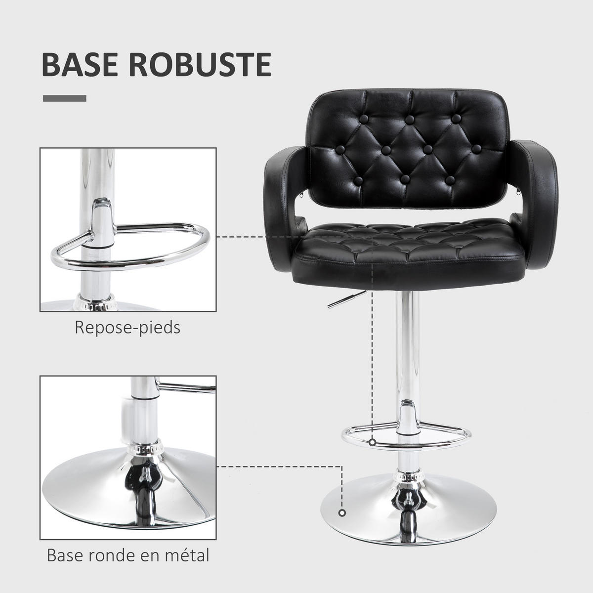 BARHOCKER 2er-Set DE-14777 höhenverstellbar mit Armlehnen Schwarz - Schwarz, Metall (50/114/61cm) - ComfortXL