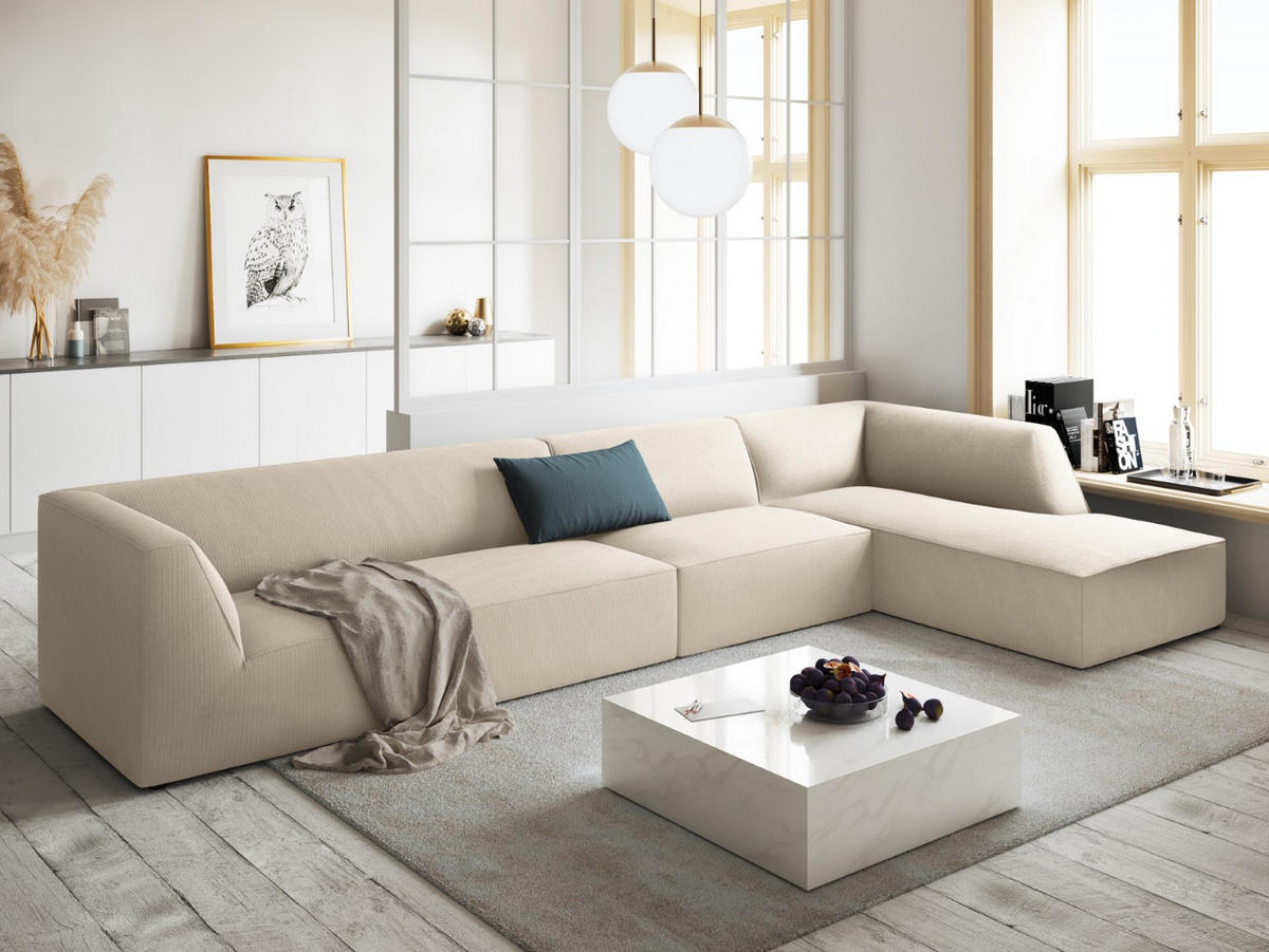 ECKSOFA rechts Ruby aus Cord leichtes beige 5 Sitzplätze - Creme, Textil (180/366cm) - Micadoni