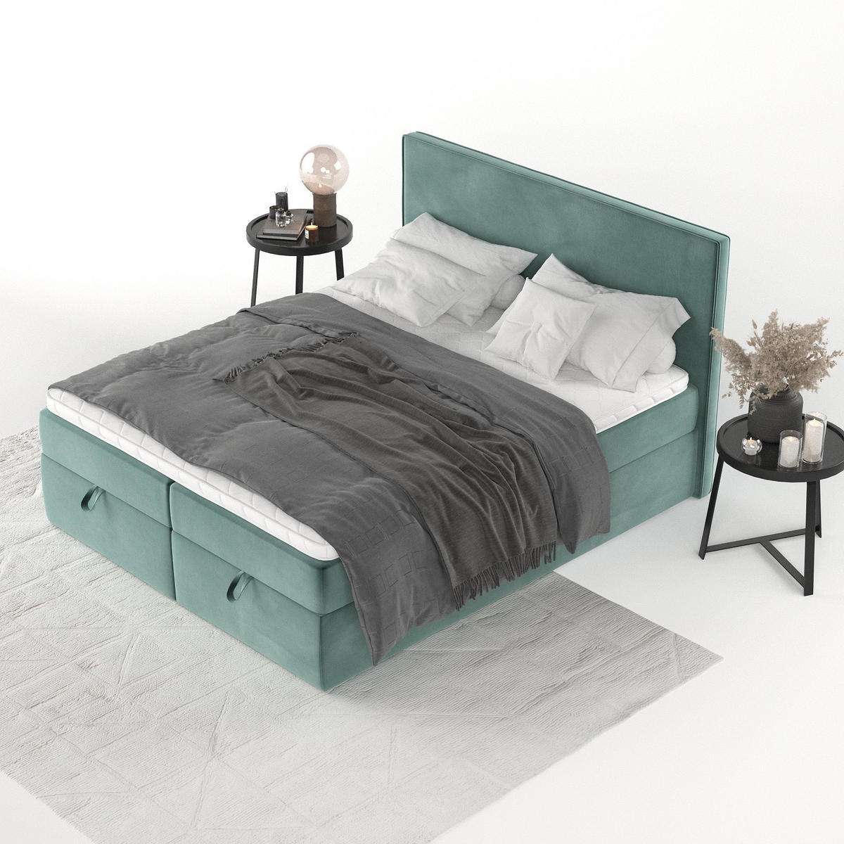 BOXBETT Velma 160/200 cm Türkis im Kronos Stoff - Türkis/Schwarz, Holz/Holzwerkstoff (160/200cm) - AltaBeds