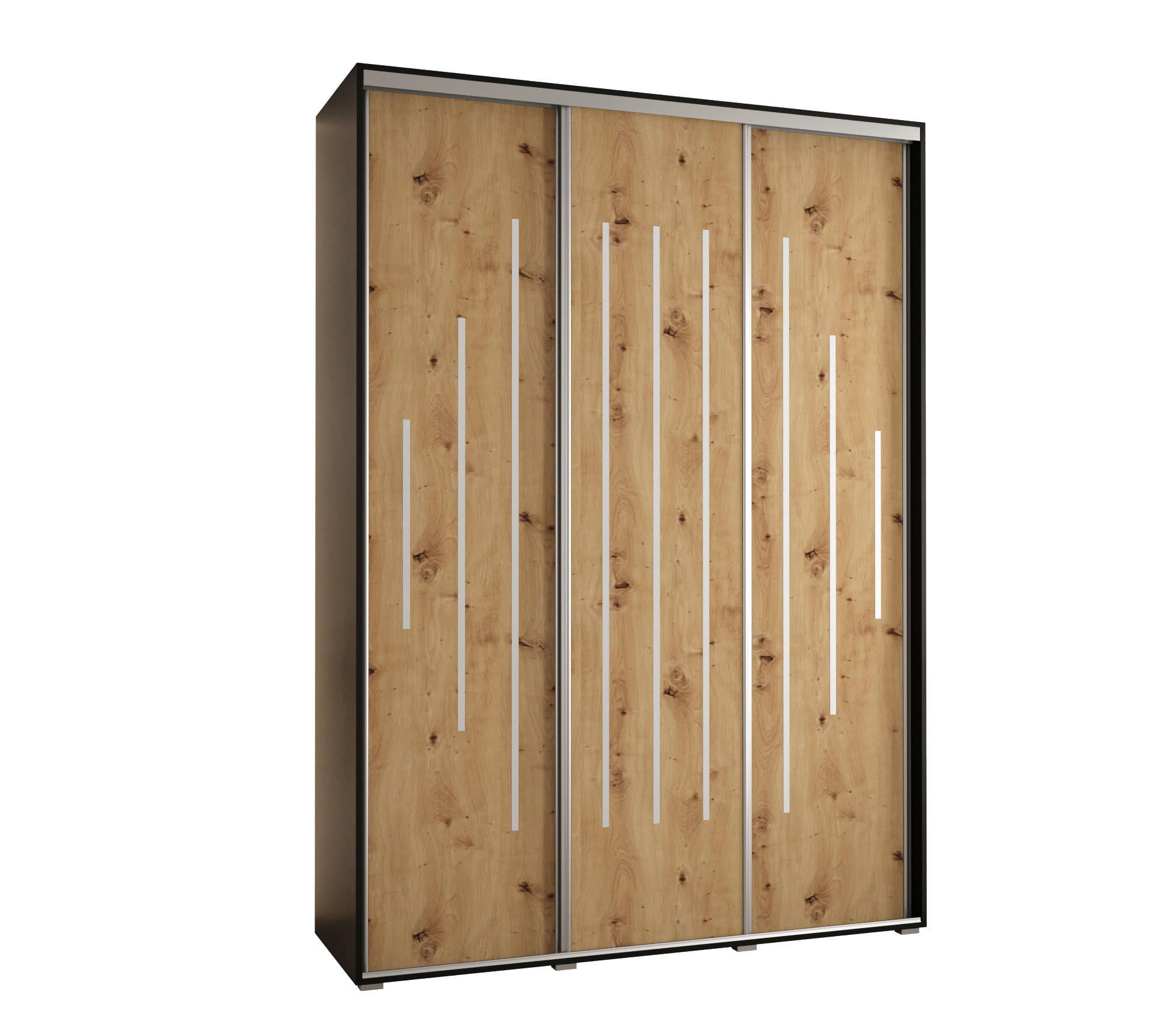 Abiks Möbel Schwebetürenschrank Schwarz, Eiche Artisan, Silber 180x235x45 cm