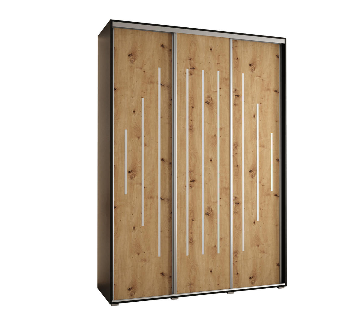 SCHWEBETÜRENSCHRANK 235,2/180/60 3-türig - Silberfarben/Schwarz, Holz/Metall (180/235/60cm) - Abiks Möbel