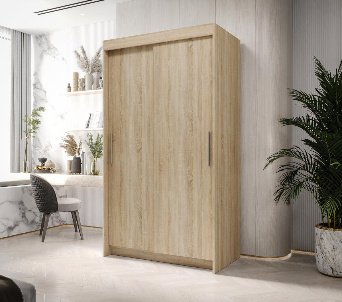 SCHIEBETÜRENSCHRANK BORA, 2-türig Kleiderschrank, Moderne Garderobe, Schrank in Größe: 100 x 216 x 60 cm - Braun, Holzwerkstoff (100/216/60cm) - O-Sofa