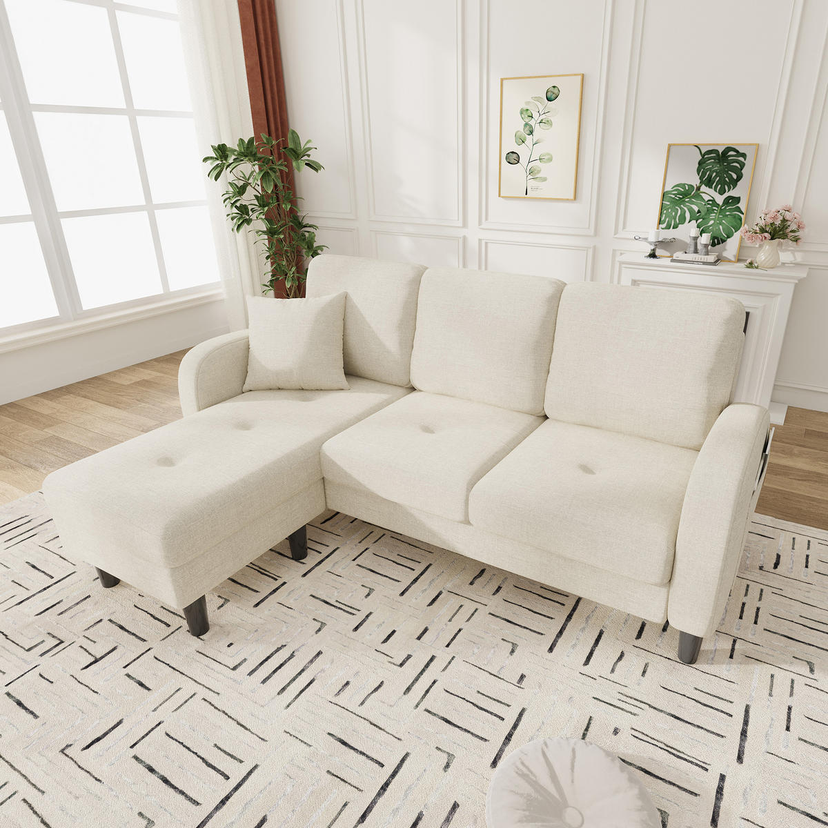 ECKSOFA DE-35388 mit Chaiselongue Beige - Beige, Holzwerkstoff (118/166cm) - ComfortXL