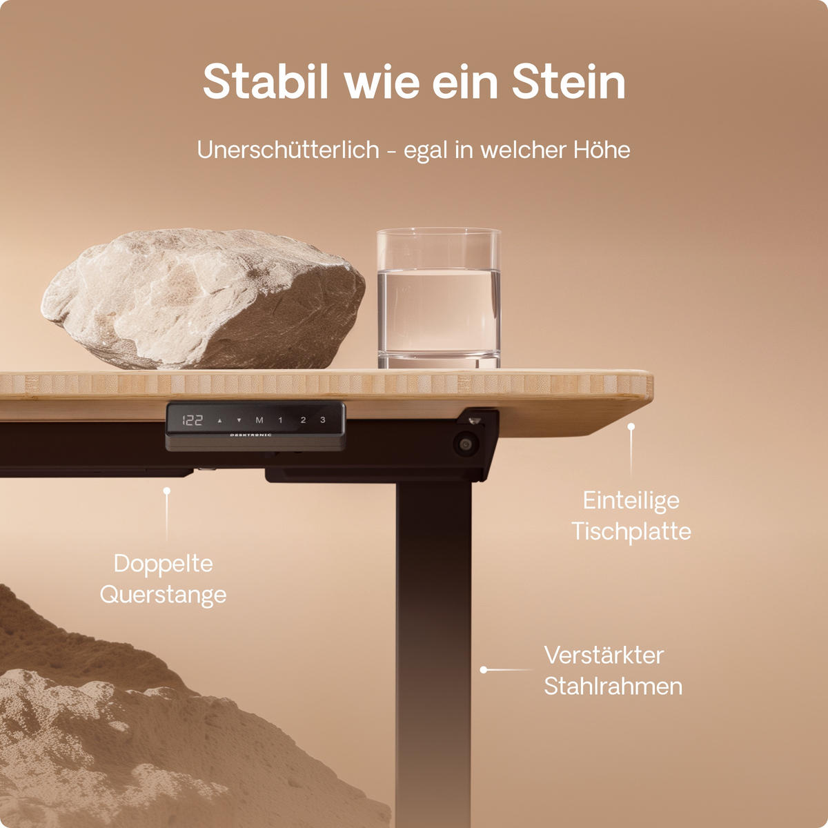 SCHREIBTISCH Elektrisch Höhenverstellbarer HomeOne 140x70cm Schwarz/Bambus mit Memory-Funktion, Anti-Kollisions Technologie - Hellgelb/Schwarz, Holz (70/140/72cm) - Desktronic