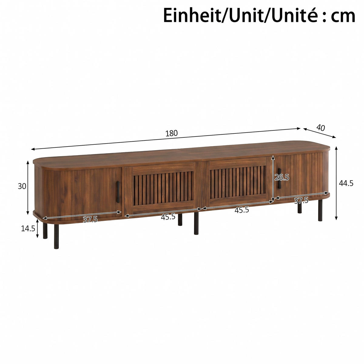 LOWBOARD DE-40187 mit LED-Beleuchtung Nussbaum - Walnussfarben, Holzwerkstoff (180/44.5/40cm) - ComfortXL