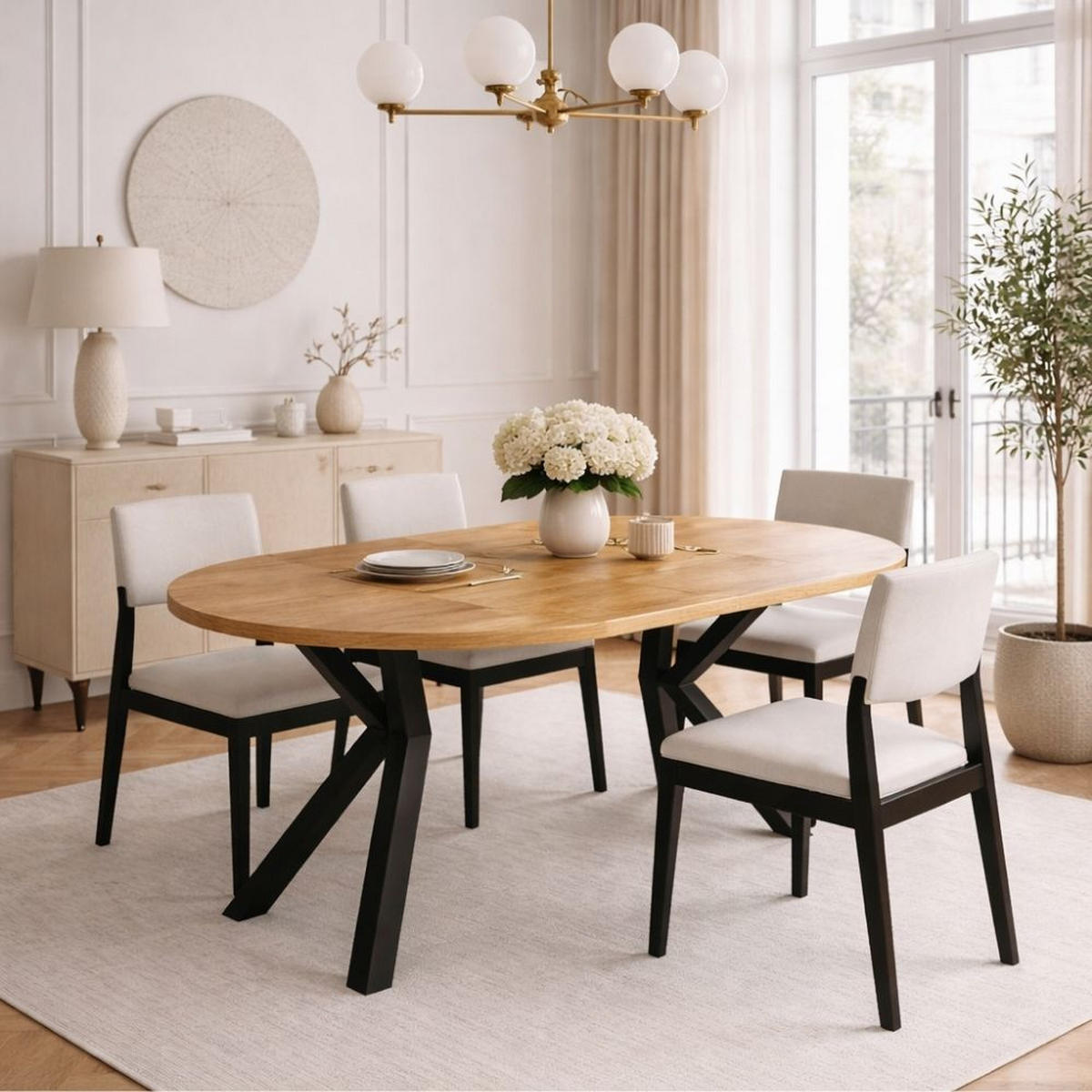 ESSTISCH RAL mit Holzbeinen, Durchmesser: 90 / 190 cm Schwarz - Schwarz, Holz (90/190/77cm) - Dekori_Interiors