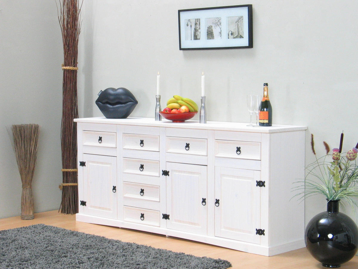 SIDEBOARD weiß - Weiß, Holz/Textil (200/84/44cm) - ebuy24
