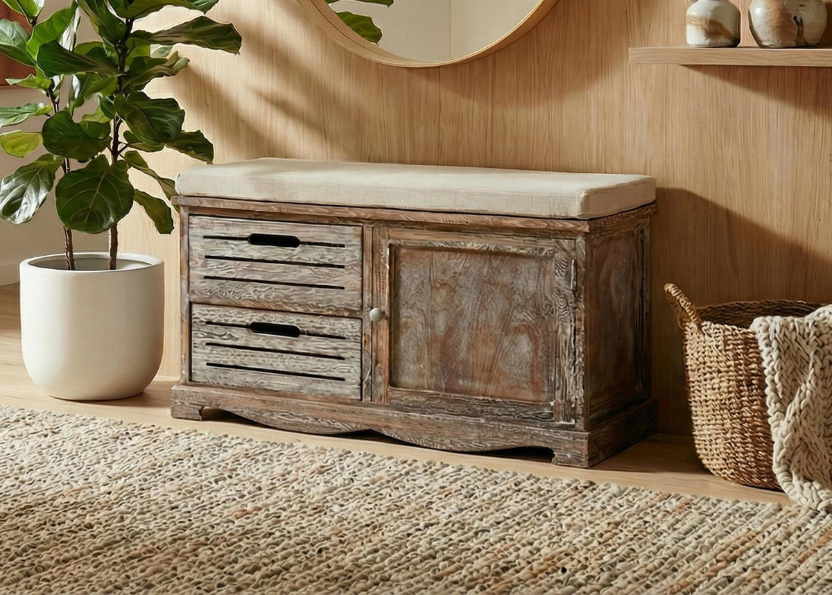 SITZBANK SHABBY-LOOK Braun, Cremeweiß - Creme/Braun, Holz (71/49/32cm) - MCW