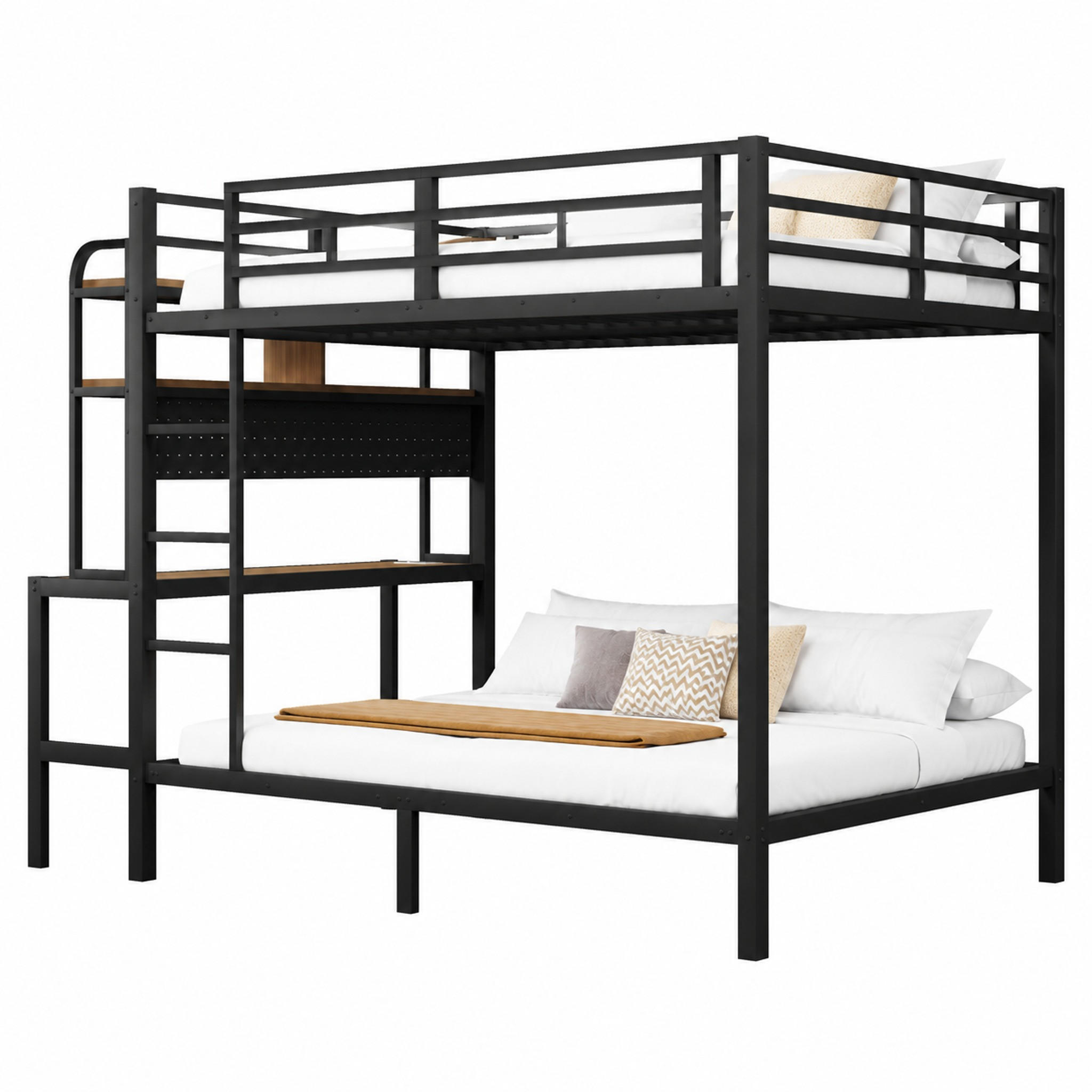 ETAGENBETT mit Schreibtisch 140x200 cm Metall MDF Schwarz - Schwarz, Metall (140/200cm) - Meubliv