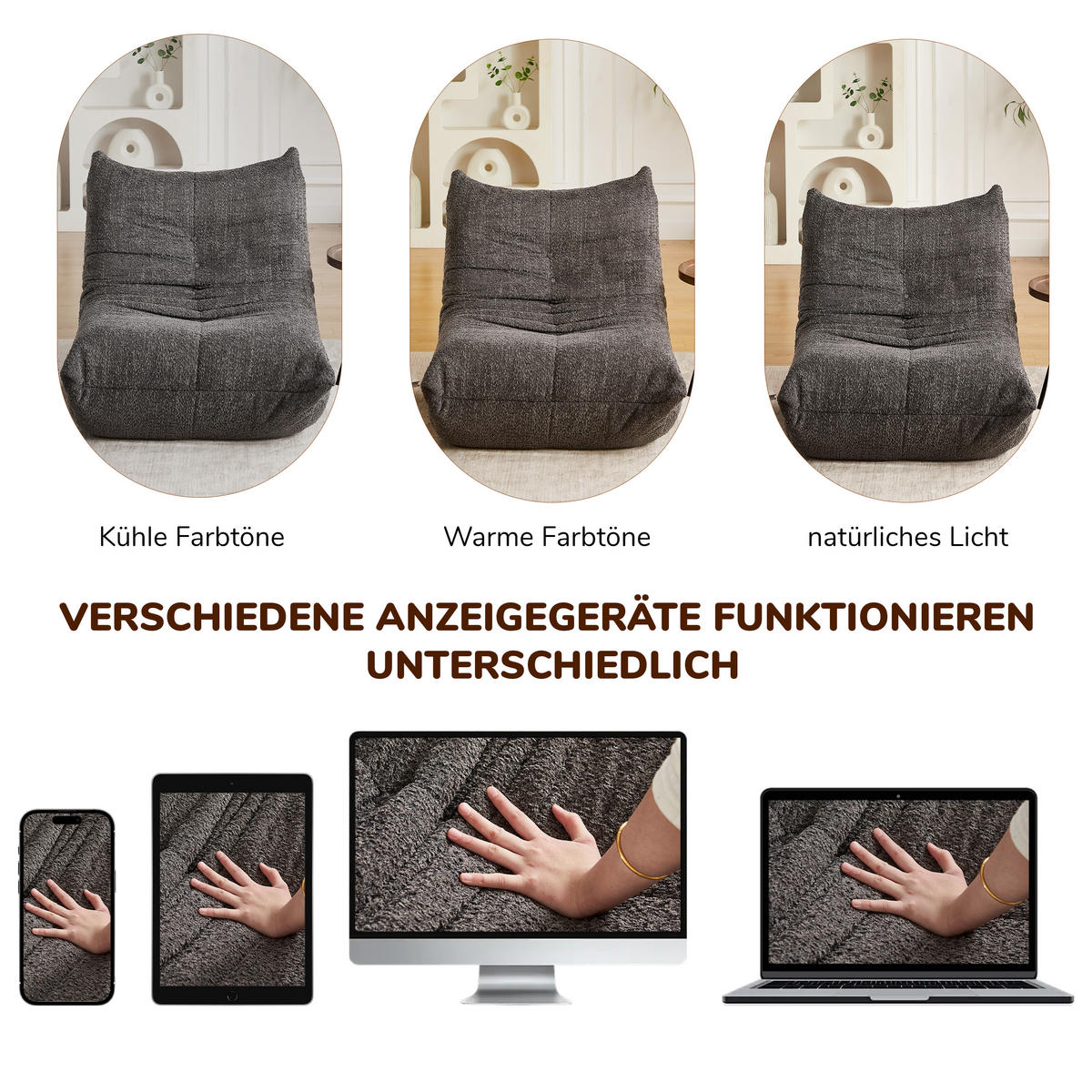SITZSACK 2-Sitzer Ergonomischer aus Chenille & Memory-Schaum, Montagefrei - Grau, Textil (127/83/99cm) - Urban Meuble