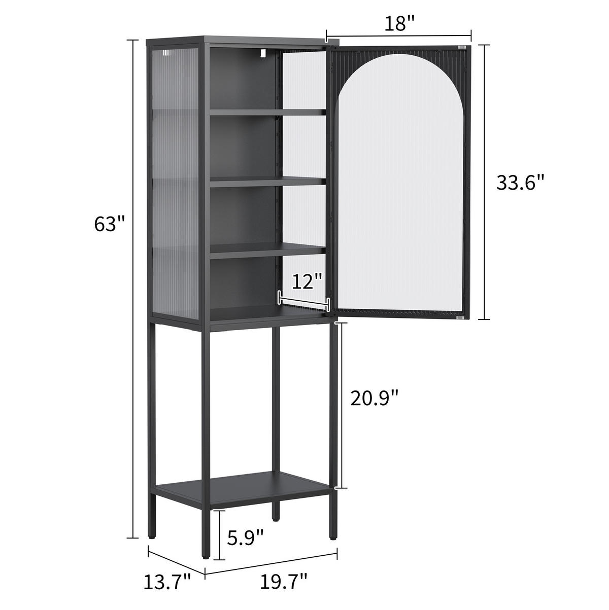 VITRINENSCHRANK aus Metall und Glas 50x35x160 cm Schwarz mit verstellbaren Einlegeböden und abschließbarer Tür - Schwarz, Glas (50/160/35cm) - Modfu