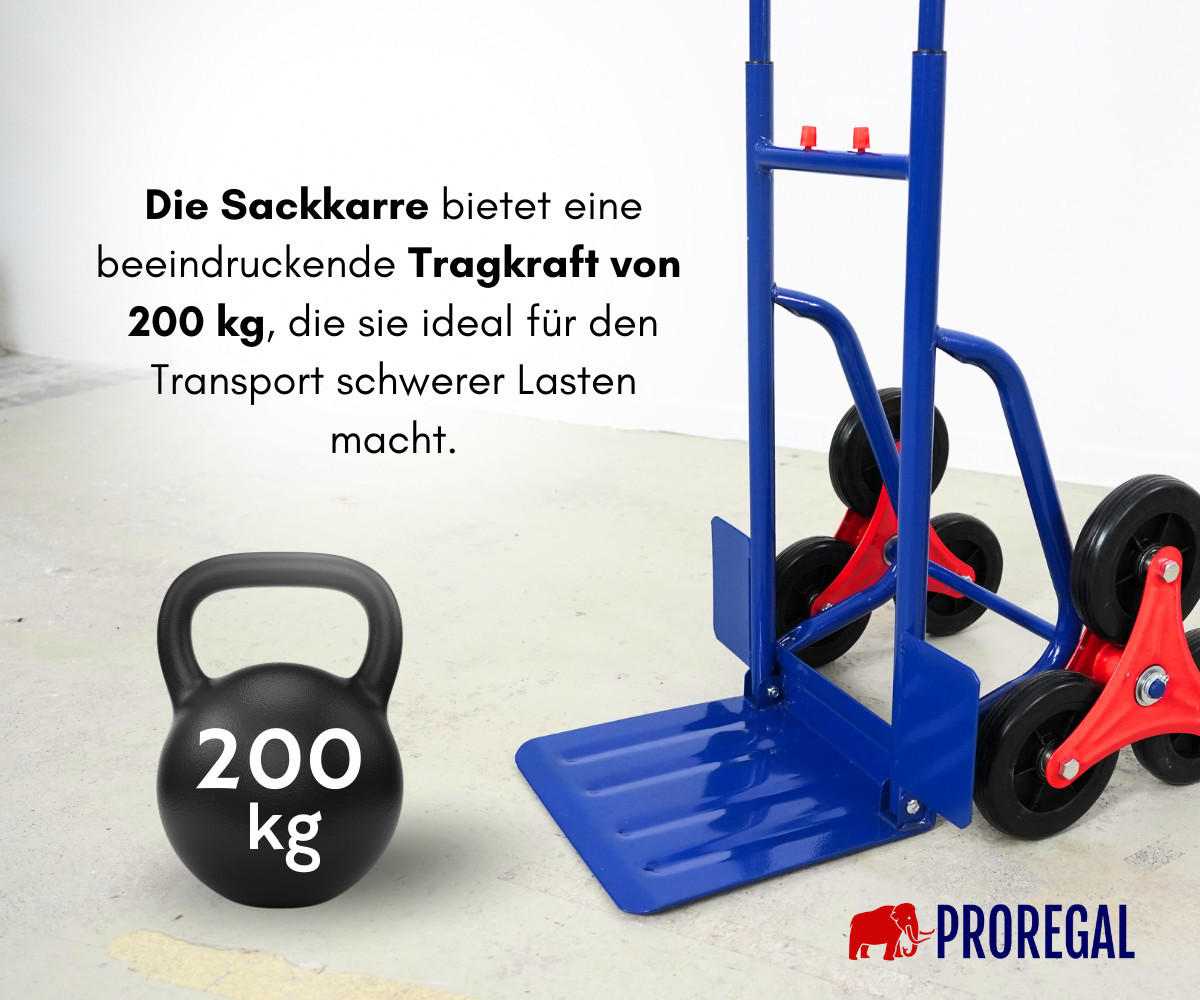 TREPPENSTEIGER Sackkarre Odin 111x60x43cm Tragkraft 200kg Hartgummi-Bereifung Stahlrahmen Blau - Blau, Metall (43/60/111cm) - PROREGAL