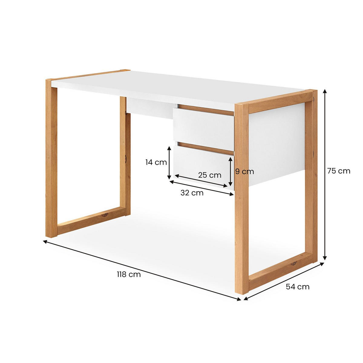 SCHREIBTISCH BELINDA - Eichefarben/Weiß, Holz (54/118/75cm) - IDIMEX