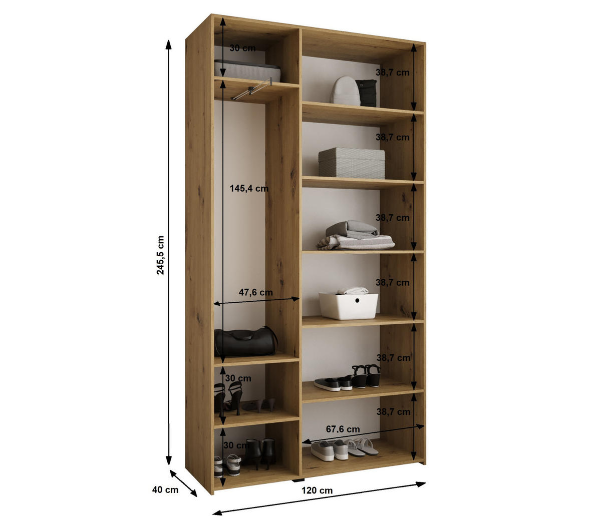 DREHTÜRENSCHRANK 245,5/120/40 3-türig - Goldfarben/Weiß, Holz/Metall (120/245.5/40cm) - Abiks Möbel