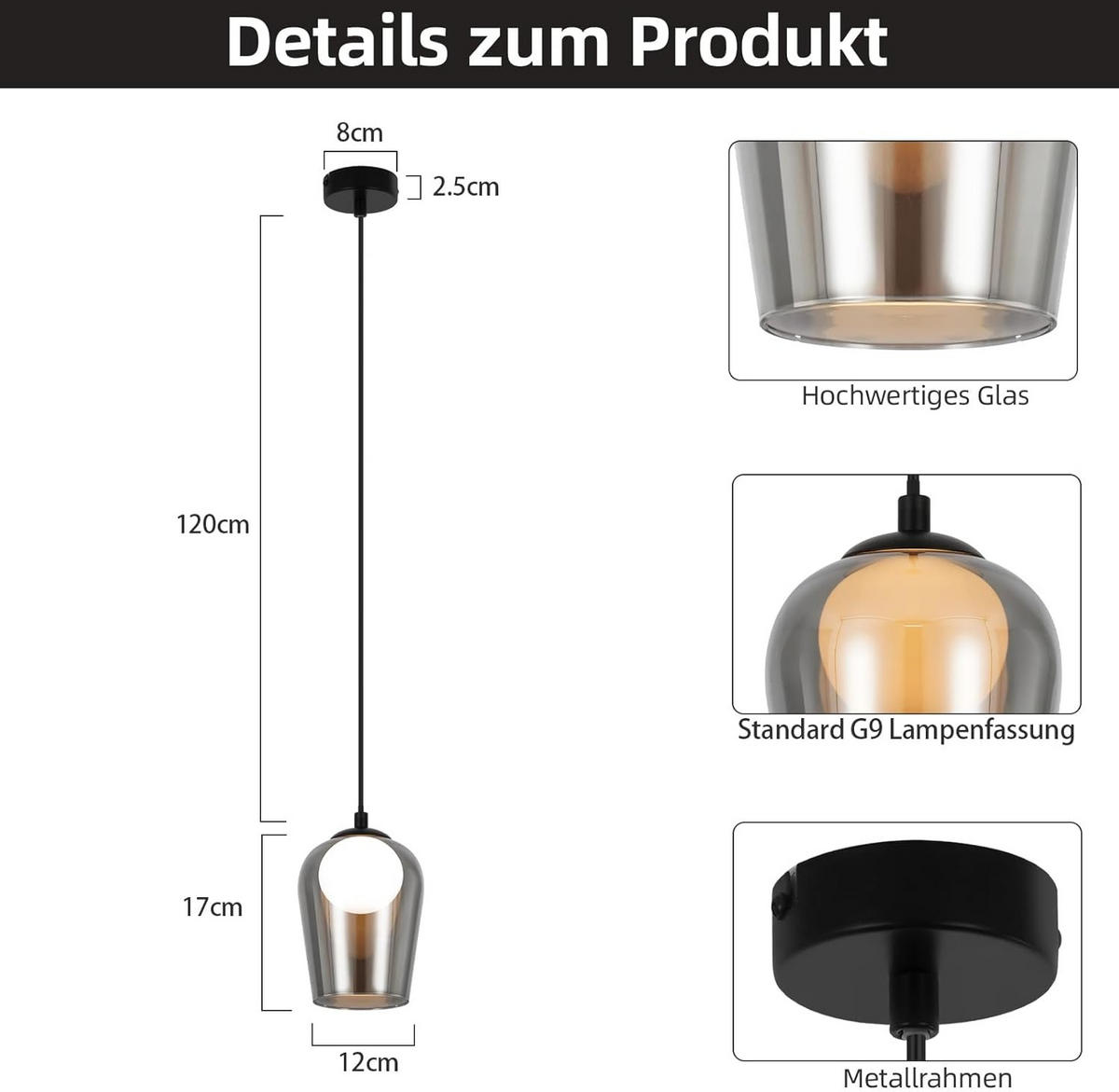 KRONLEUCHTER Leuchtind 12.0/12.0/142.5 cm - Dunkelgrau, Glas (142.5/12/12cm) - ZMH