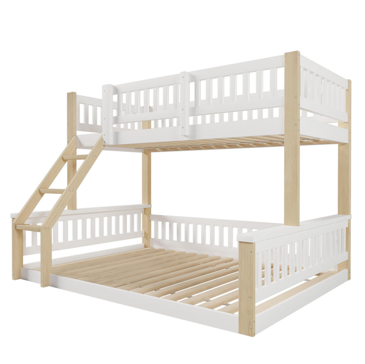 PATROVÁ postel 140/200 cm bílá/přírodní z borovice s žebříkem - bílá, dřevo (90/200cm) - OKWISH