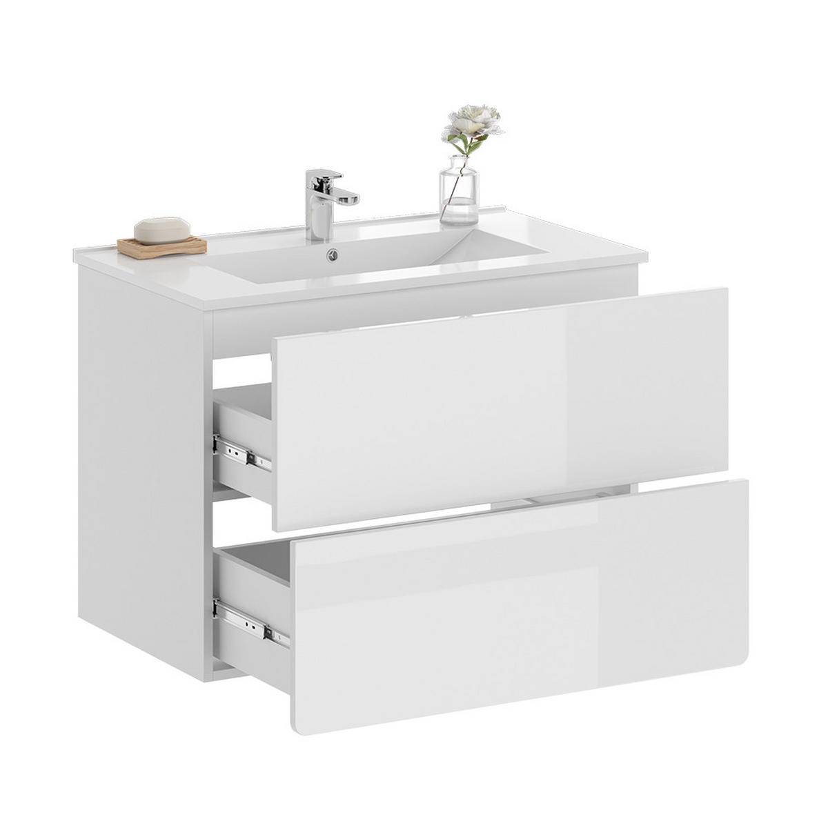 WASCHTISCHKOMBI Izan, Weiß Hochglanz, 2 Teile - Weiß, Holzwerkstoff (80/59.3/46cm) - Vicco