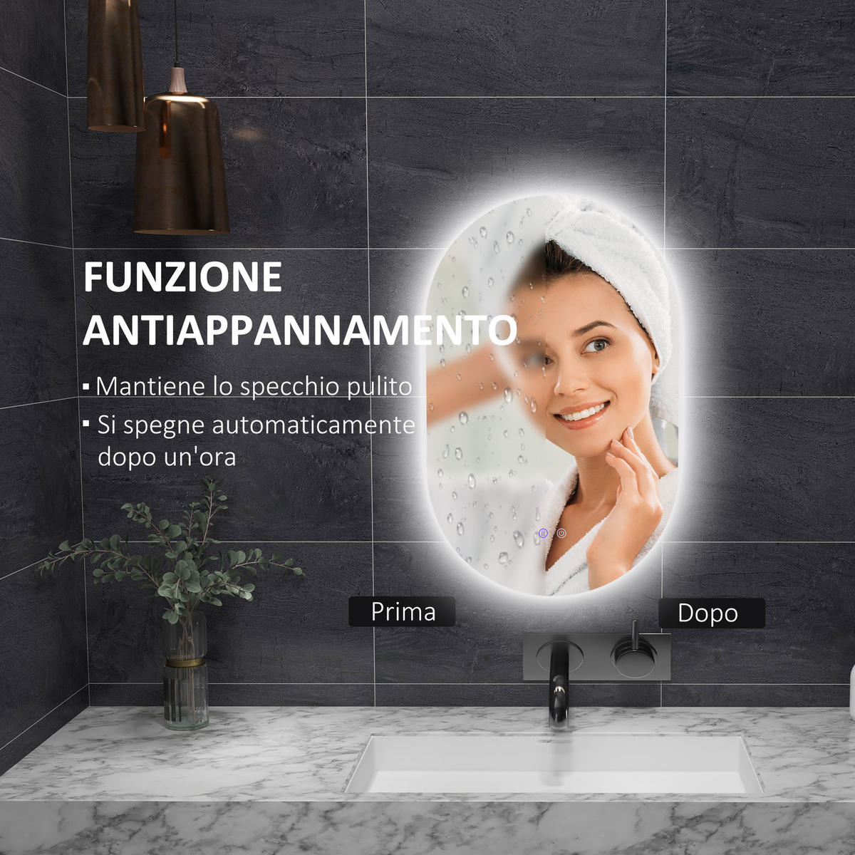 SPIEGELSCHRANK Antibeschlag-LED-Spiegelschrank mit einstellbarer Helligkeit, 81 x 51 x 4,5 cm - Transparent, Glas (81/51/4.5cm) - Vallsero