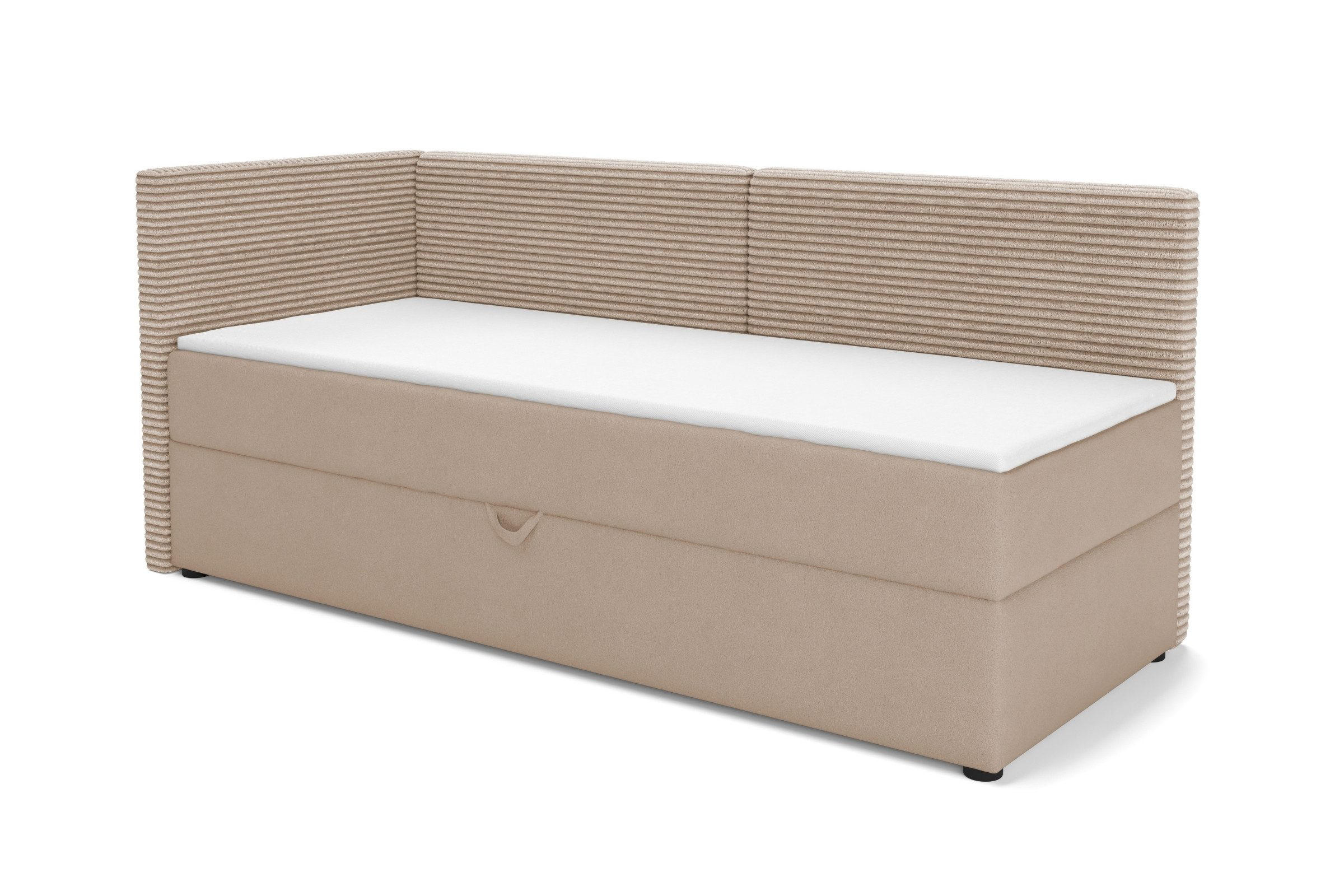 BOXBETT MILA 100/200 in Cord/Velours Beige H3 links - Beige, Holz/Holzwerkstoff (100/200cm) - Deine Möbel 24