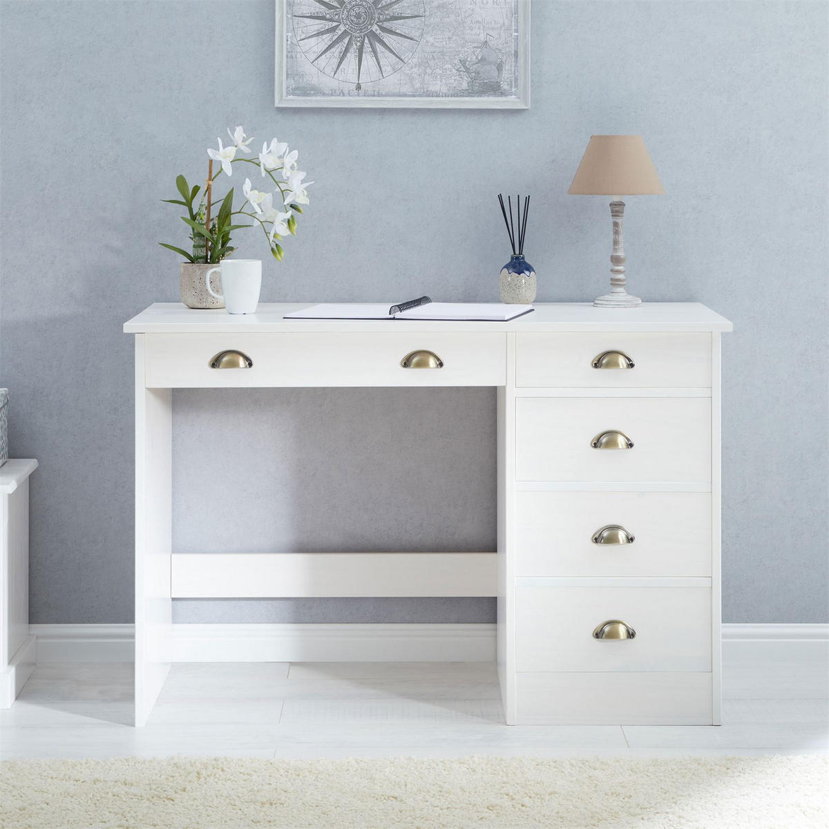 SCHREIBTISCH LANA - Weiß, Holz (54/114/76cm) - IDIMEX