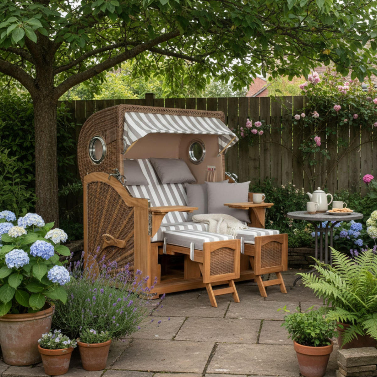 STRANDKORB XXL Düne Grande Teak Banana - Braun/Grau, Metall (142/170/95cm) - Mr. Deko