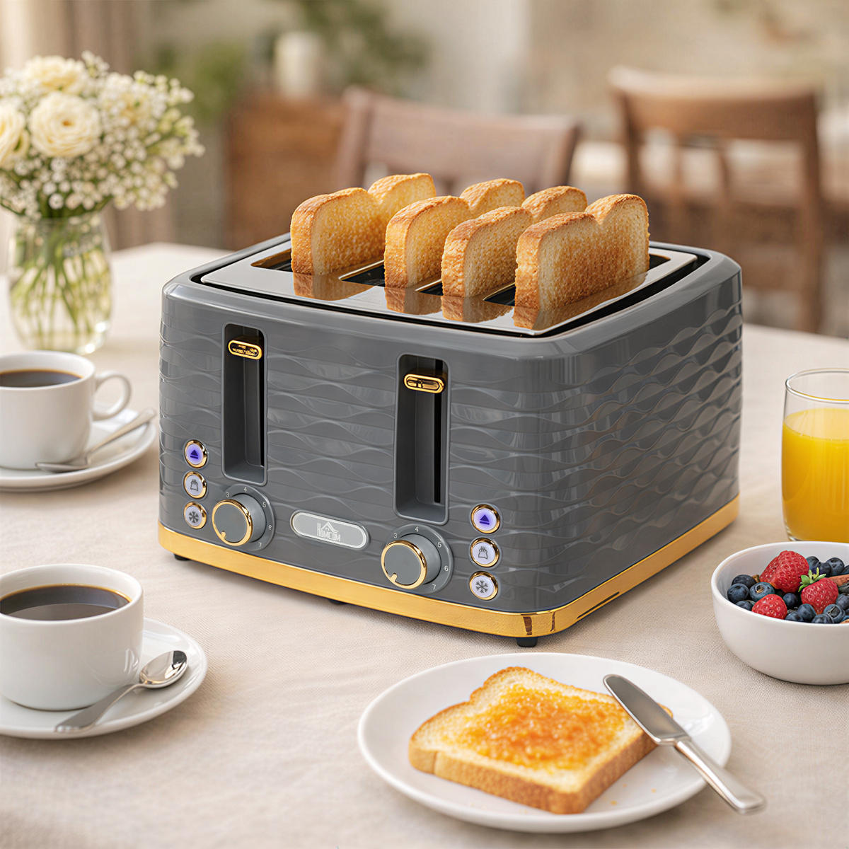 TOASTER DE-07955 4 Scheiben, 7 Bräunungsstufen, Wellenoptik Grau - Grau, Kunststoff (27.5/18.9/29.2cm) - ComfortXL