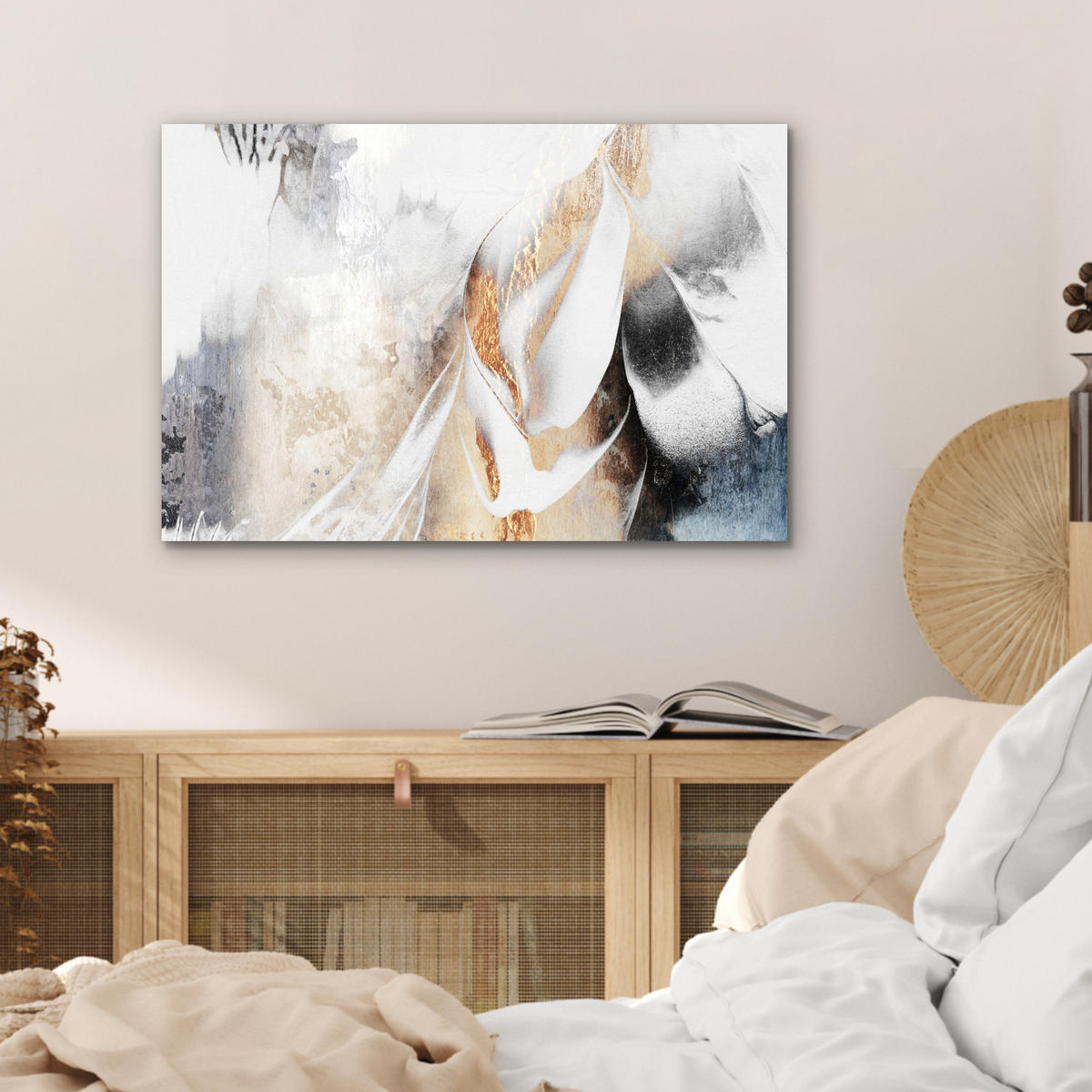 METALLBILD Luxus - Abstrakt - Gold - Weiß 60x40 cm - Goldfarben, Metall (60/40cm) - MuchoWow
