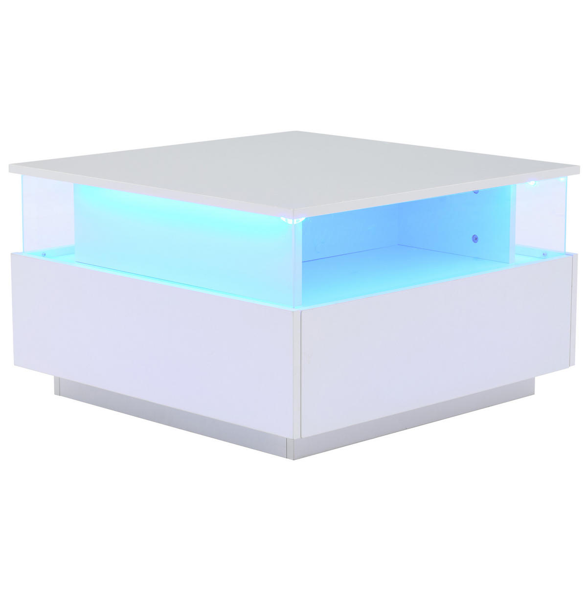 COUCHTISCH mit LED 70x70 cm Weiß mit 2 Schubladen - Weiß, Holzwerkstoff (70/70/41cm) - Meubliv