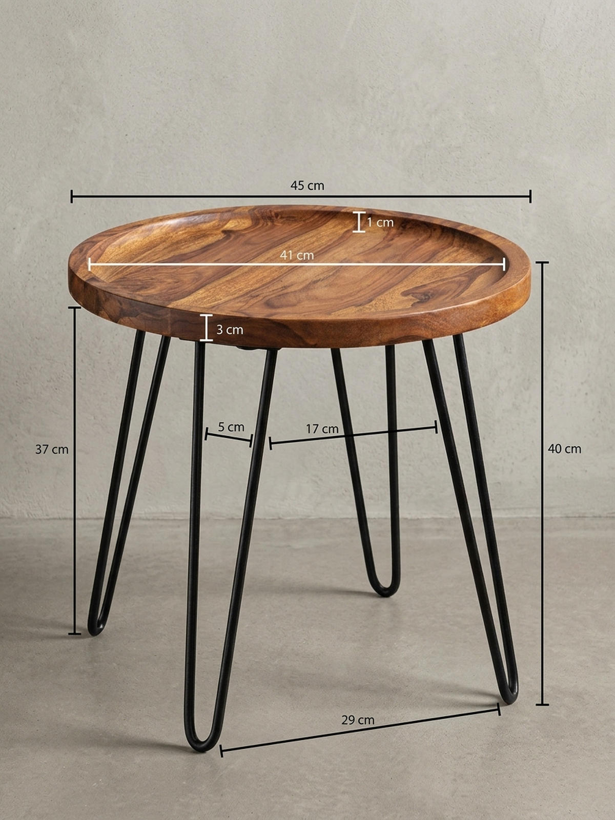 COUCHTISCH in Braun, Sheeshamholz mit Haarnadelbeinen, Modernes Design - Schwarz/Braun, Holz/Metall (41/45/40cm) - KADIMA DESIGN