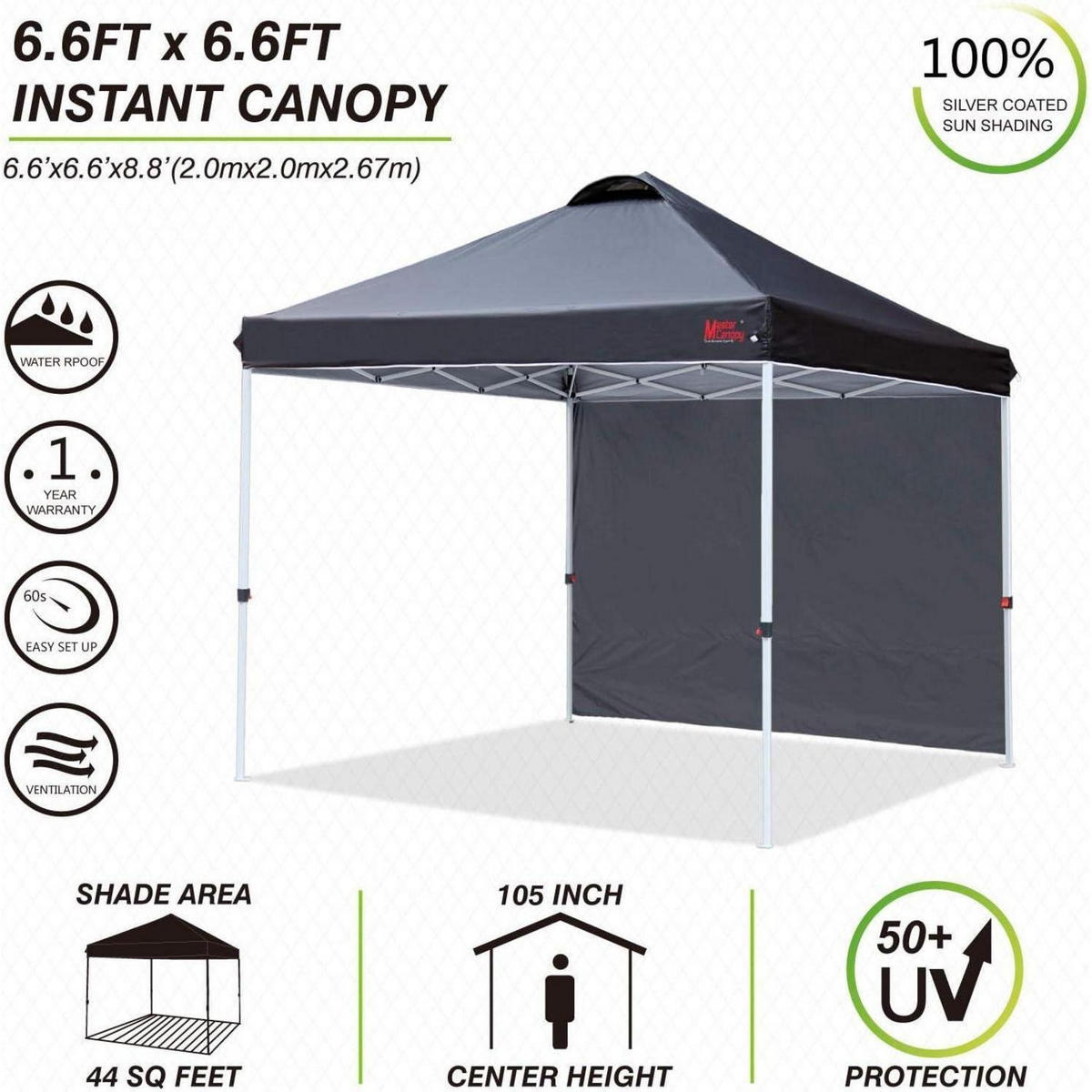 FALTPAVILLON 2 x 2 m mit Seitenwand Schwarz - Anthrazit, Textil (200/267/200cm)