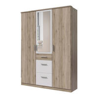 DREHTÜRENSCHRANK Joker in Eiche San Remo Weiß - 3 türig mit Spiegel - Braun, Holzwerkstoff (135/199/58cm)