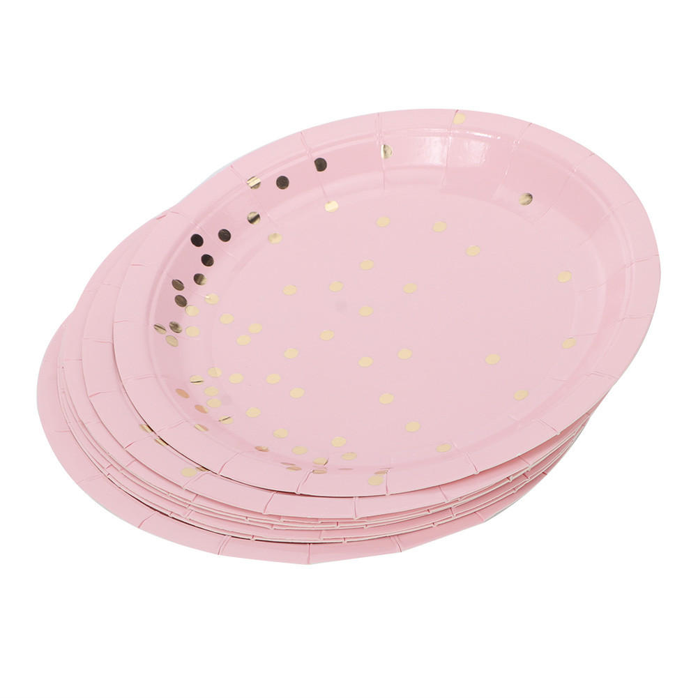EINWEG-PAPPTELLER, 8 Stück, 18 cm, rosa, Goldpunkte, Party, Geburtstag, Deko - Rosa, Karton
