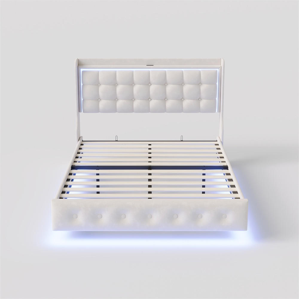 POLSTERBETT 140 x 200 cm - mit LED-Beleuchtung und USB-Ladestation - ohne Matratze - Weiß - Weiß, Textil (140/200cm) - DELFA