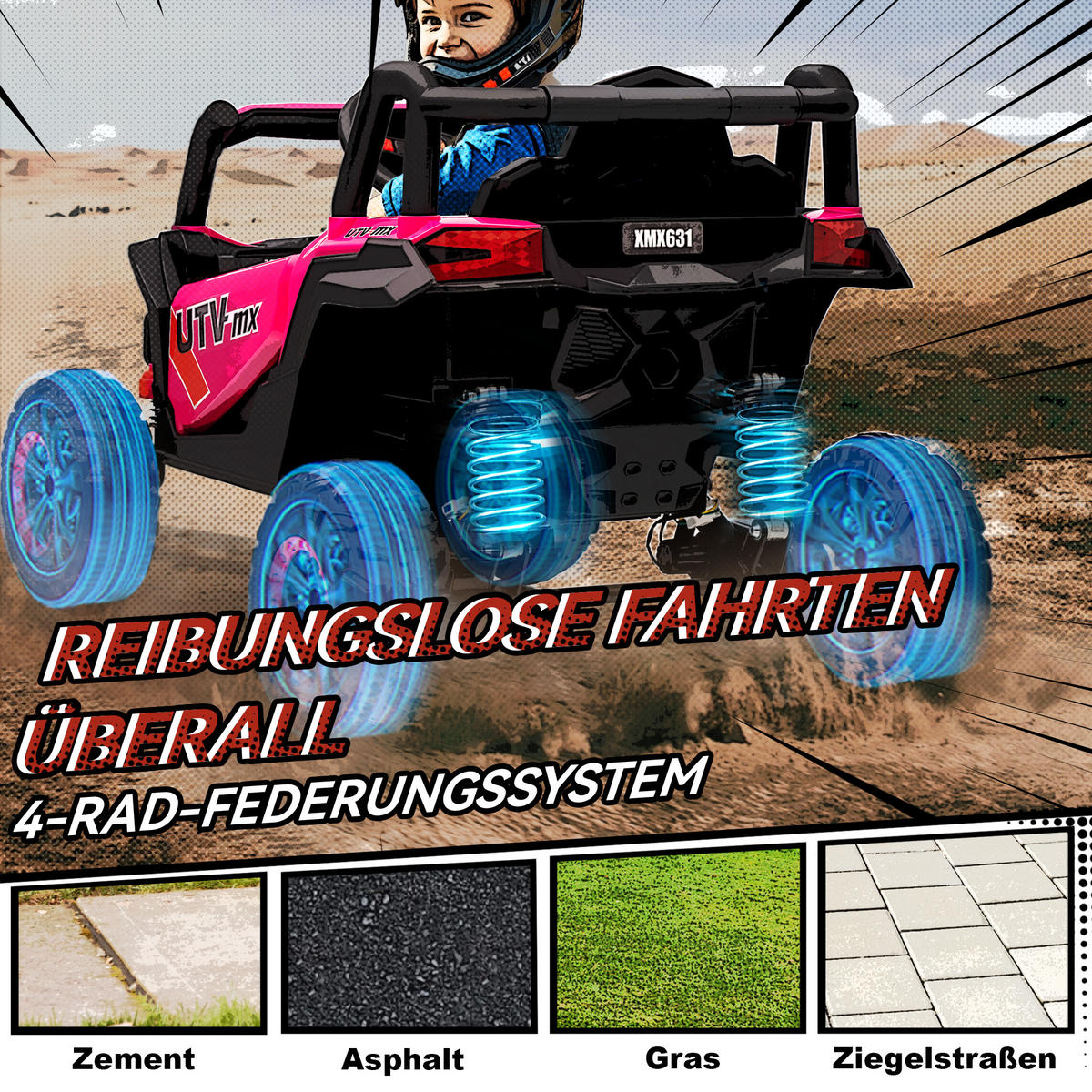 KINDER-ELEKTROAUTO Kunststoff Metall Rosa - Rosa, Kunststoff (96/61/56cm) - AIYAPLAY