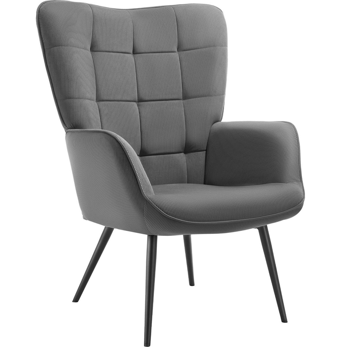 SESSEL Hygge,72 x 76 x 100,5 cm,Feincord anthrazit/schwarz - Anthrazit/Schwarz, Kunststoff (72/100.5/76cm) - tectake