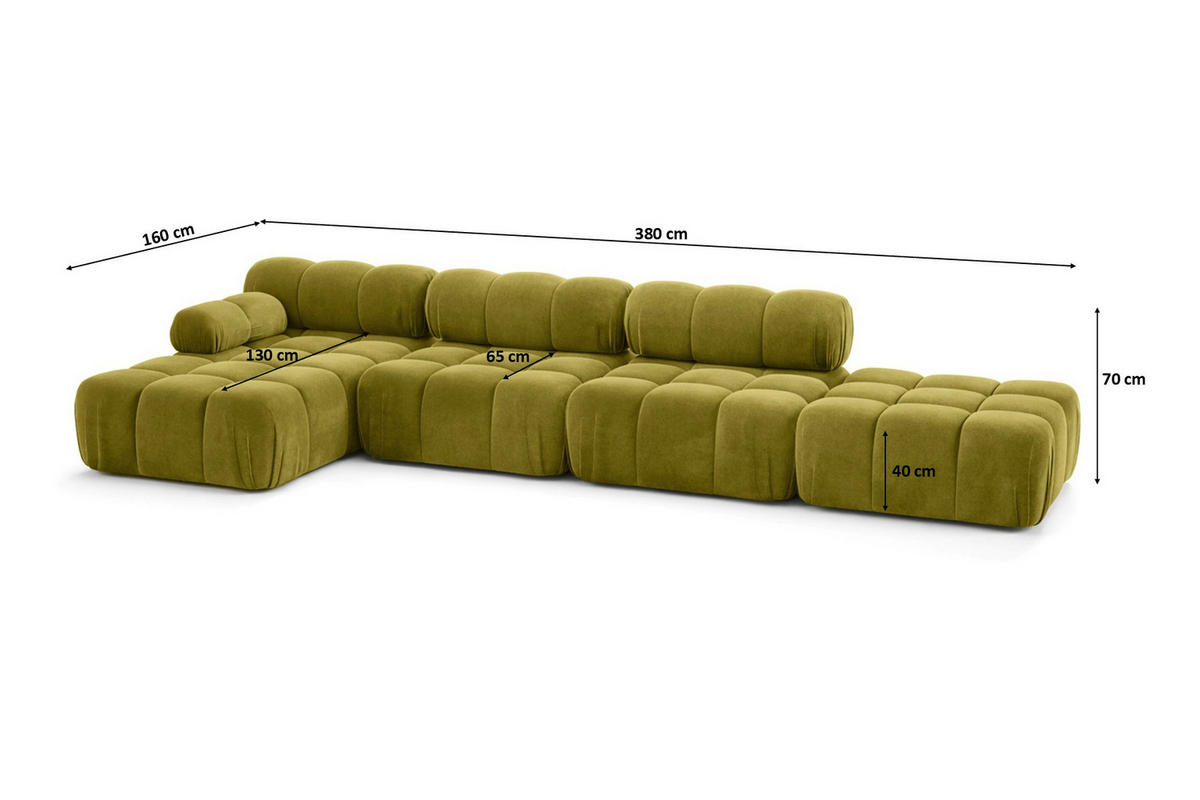 ECKSOFA L-Form XL, Stoff Velours Salvador, Olive, Links, Selia L XL - Olivgrün, Holz (380/160cm) - Kaiser Möbel